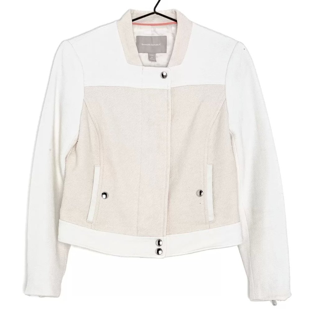 Banana Republic Beige Tan Moto Textured Zip  Jacket